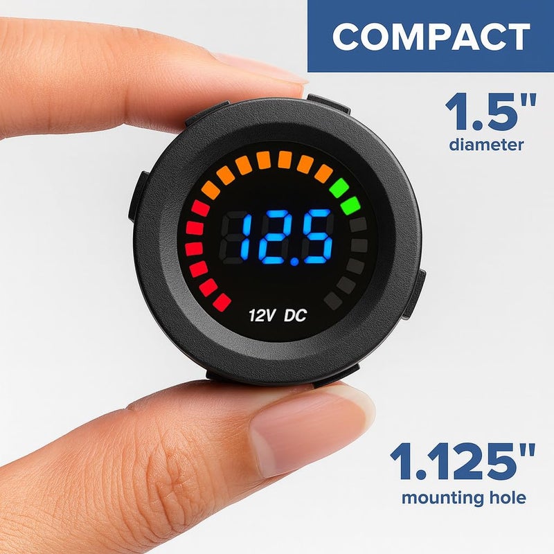 MGI SpeedWare 12vDC Voltmeter Gauge with Blue LED Digital Display (Short Body) - Image 4
